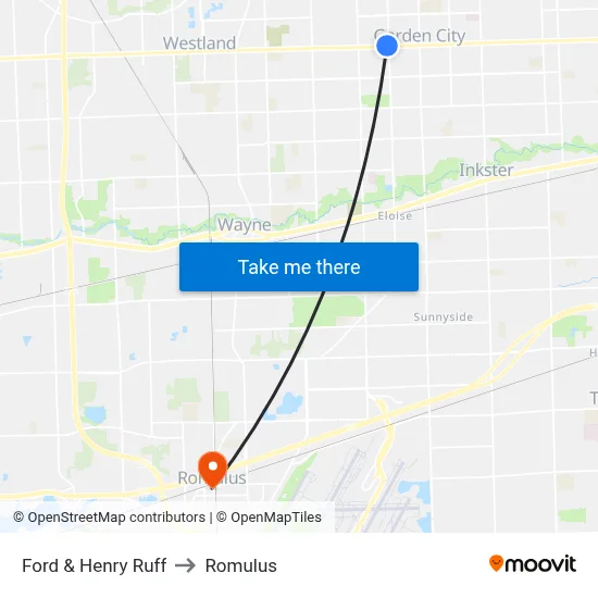 Ford & Henry Ruff to Romulus map