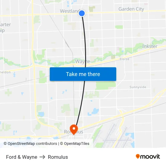 Ford & Wayne to Romulus map