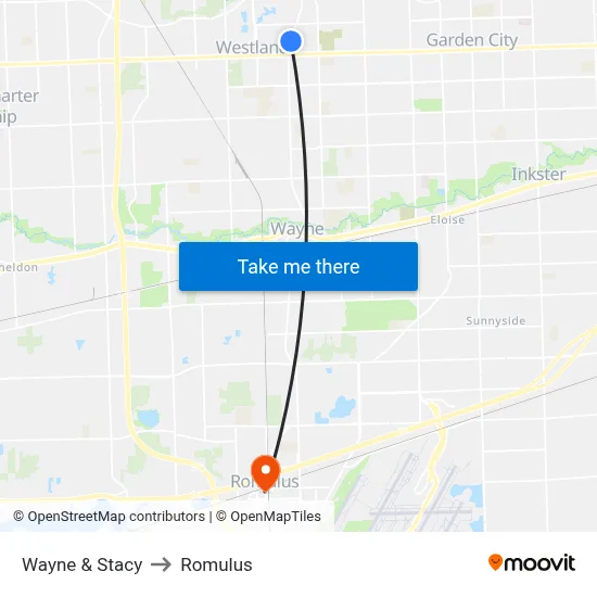 Wayne & Stacy to Romulus map