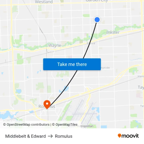 Middlebelt & Edward to Romulus map