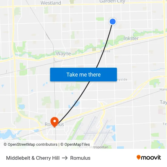 Middlebelt & Cherry Hill to Romulus map