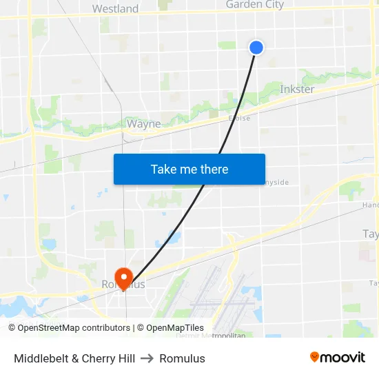 Middlebelt & Cherry Hill to Romulus map