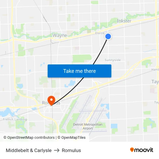 Middlebelt & Carlysle to Romulus map