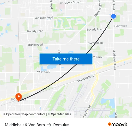 Middlebelt & Van Born to Romulus map