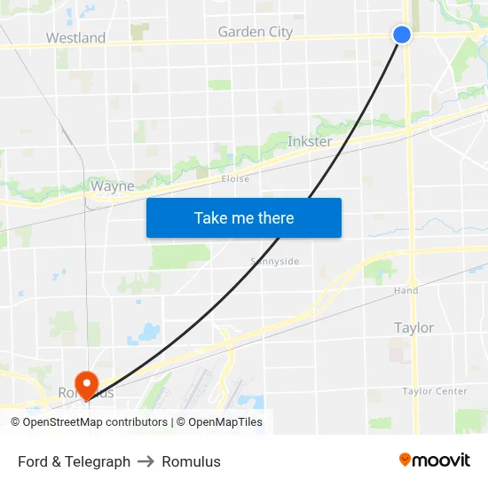 Ford & Telegraph to Romulus map