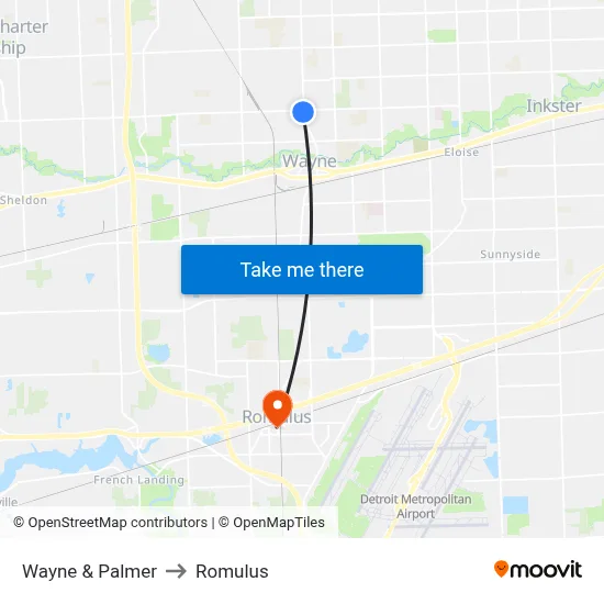 Wayne & Palmer to Romulus map