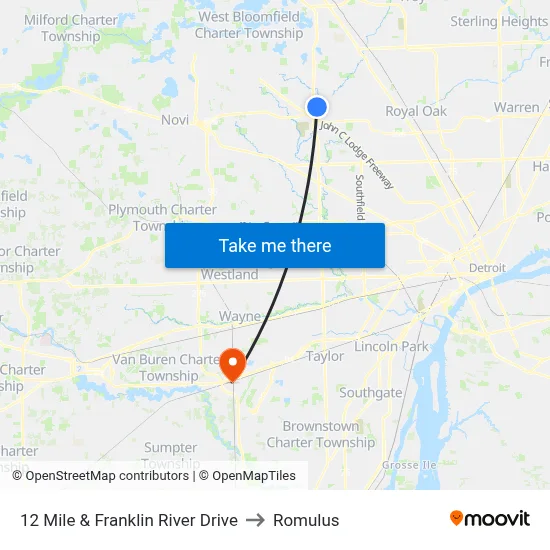 12 Mile & Franklin River Drive to Romulus map