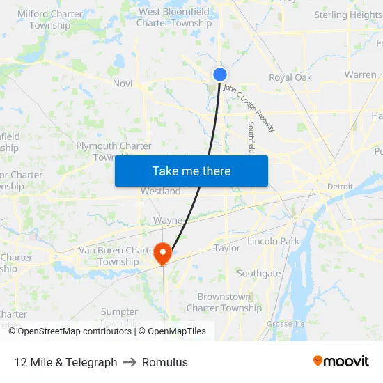 12 Mile & Telegraph to Romulus map