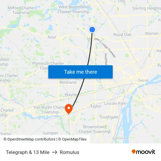 Telegraph & 13 Mile to Romulus map