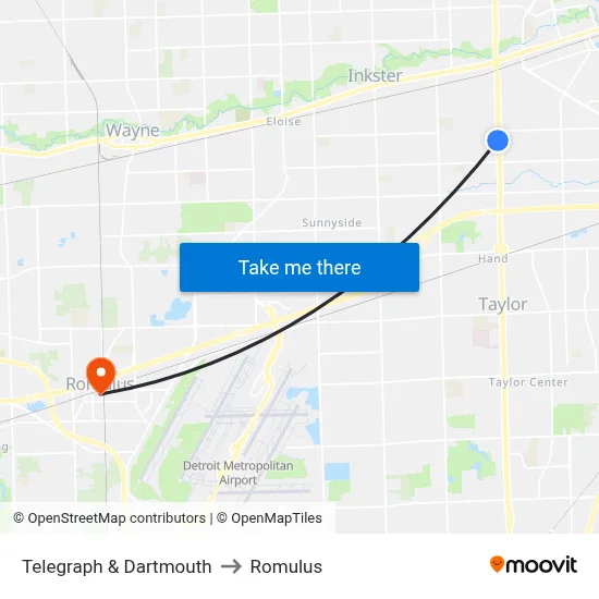 Telegraph & Dartmouth to Romulus map