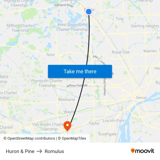 Huron & Pine to Romulus map