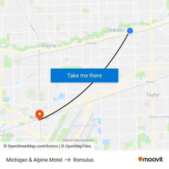 Michigan & Alpine Motel to Romulus map