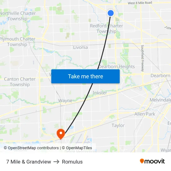 7 Mile & Grandview to Romulus map