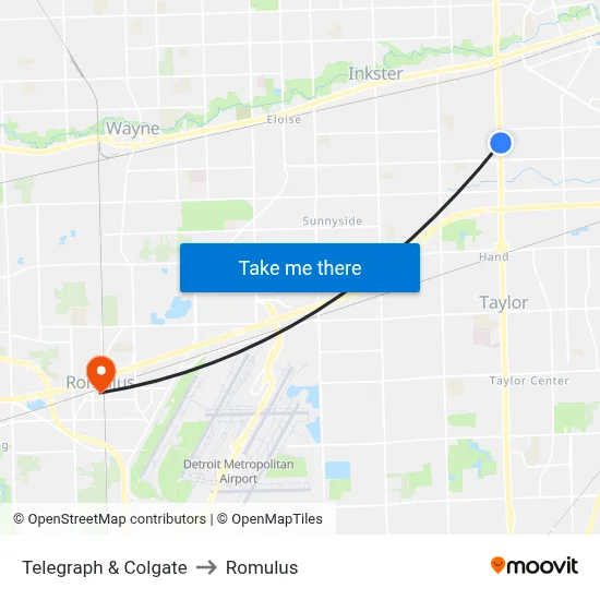 Telegraph & Colgate to Romulus map