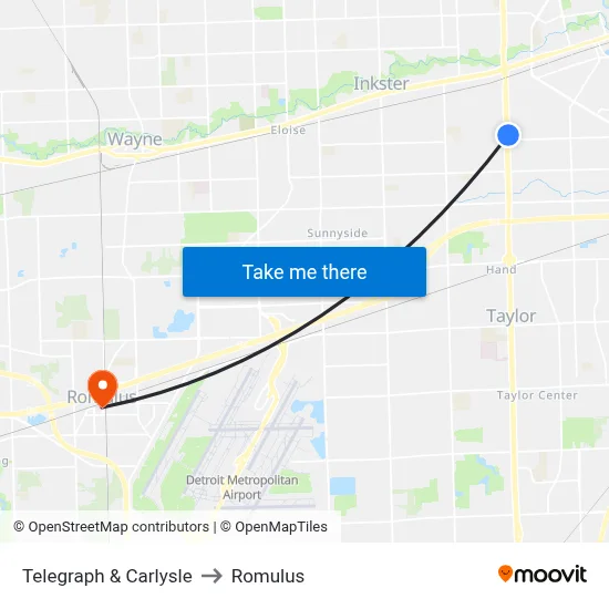 Telegraph & Carlysle to Romulus map