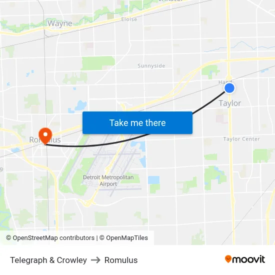 Telegraph & Crowley to Romulus map