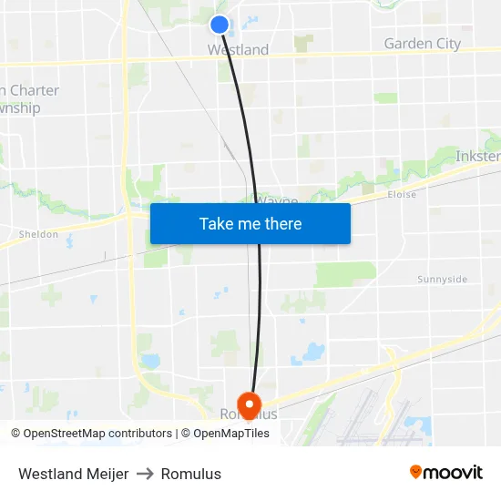 Westland Meijer to Romulus map