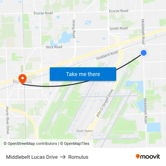 Middlebelt Lucas Drive to Romulus map