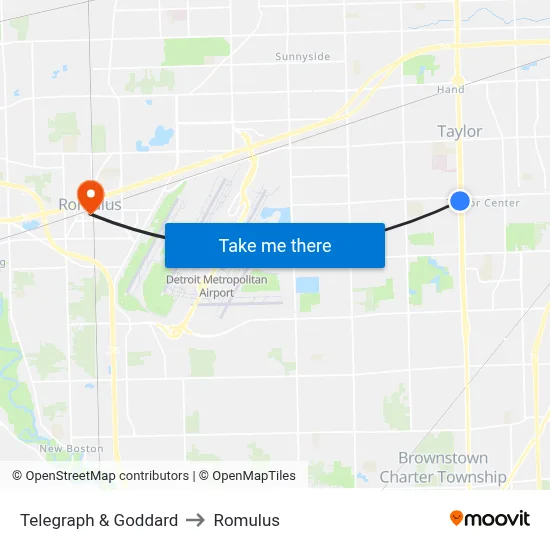 Telegraph & Goddard to Romulus map
