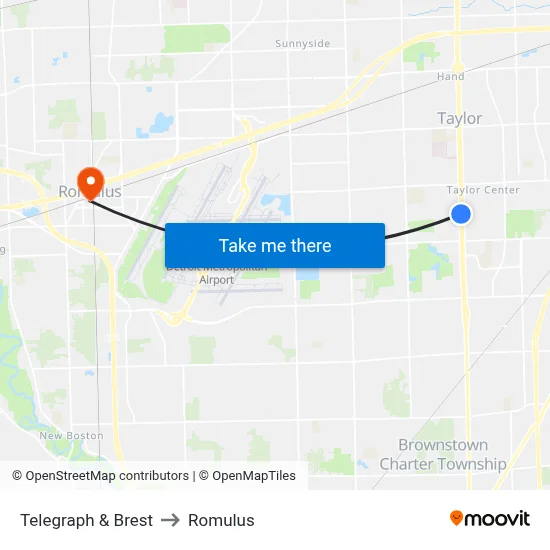 Telegraph & Brest to Romulus map