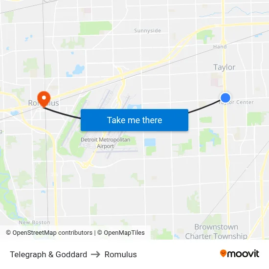 Telegraph & Goddard to Romulus map