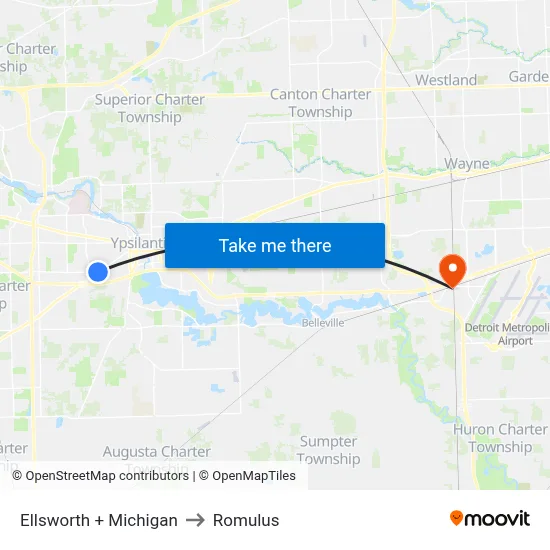 Ellsworth  + Michigan to Romulus map