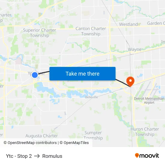 Ytc - Stop 2 to Romulus map