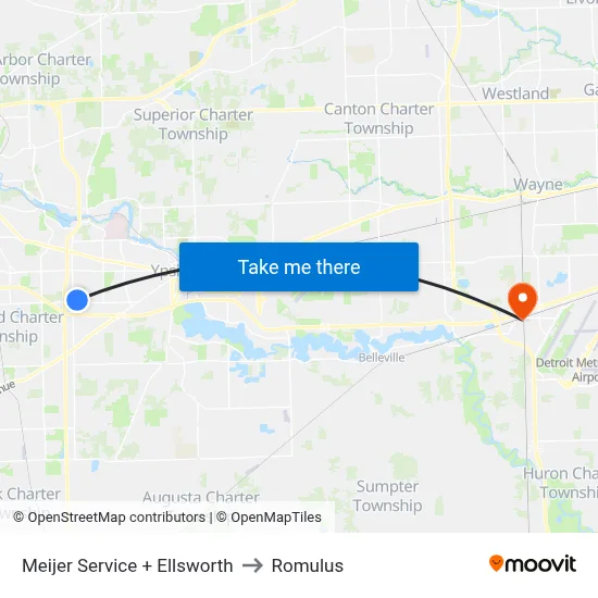 Meijer Service + Ellsworth to Romulus map