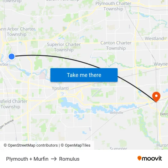 Plymouth + Murfin to Romulus map