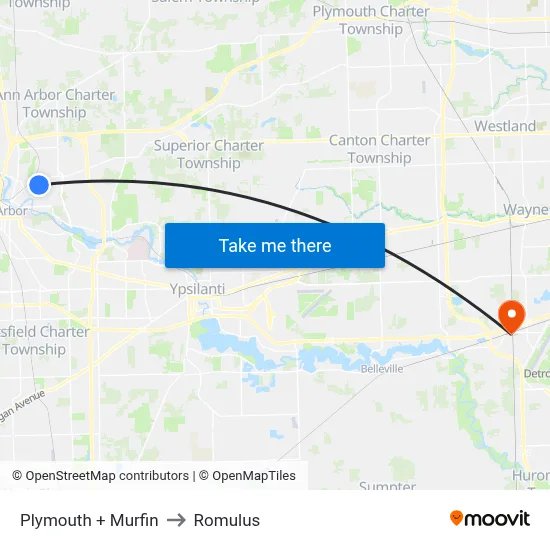 Plymouth + Murfin to Romulus map