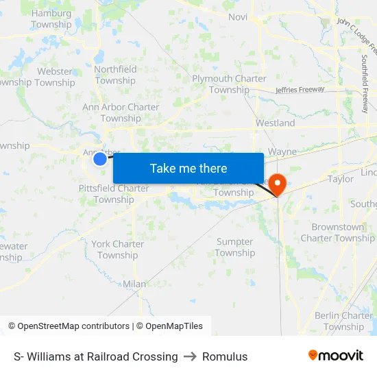S- Williams at Railroad Crossing to Romulus map