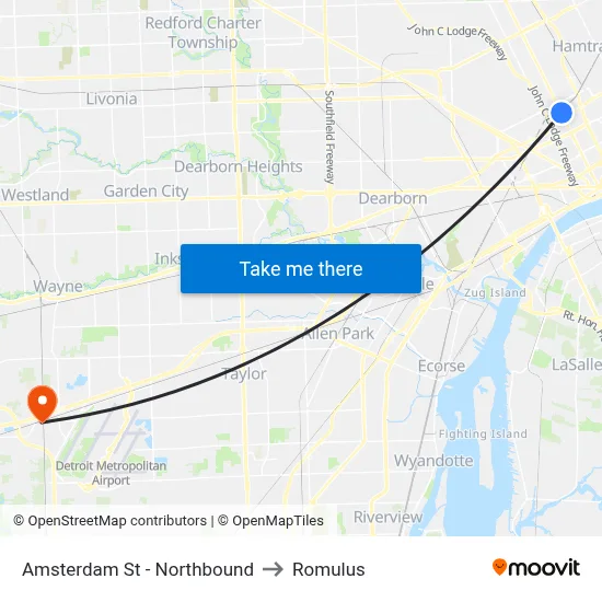 Amsterdam St - Northbound to Romulus map
