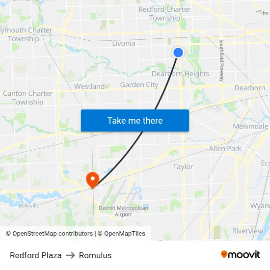 Redford Plaza to Romulus map