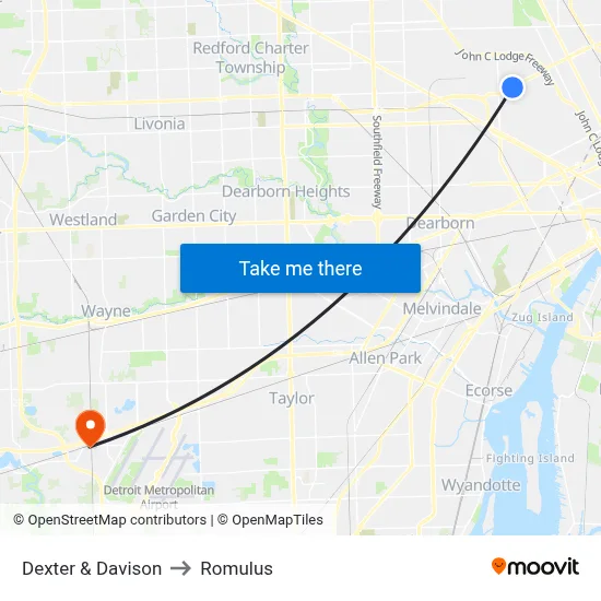 Dexter & Davison to Romulus map