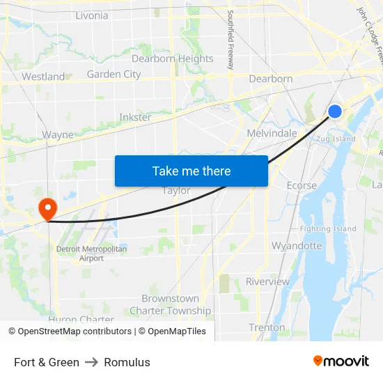Fort & Green to Romulus map