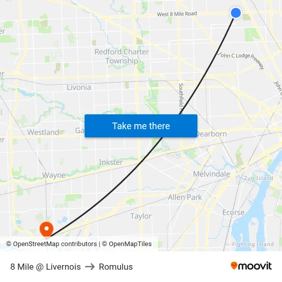8 Mile @ Livernois to Romulus map