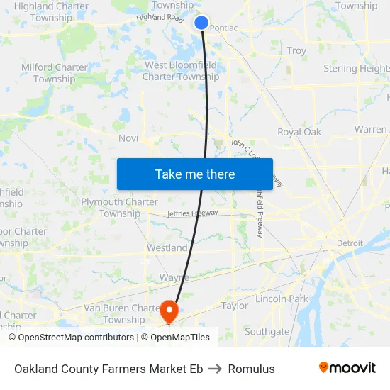 Oakland County Farmers Market Eb to Romulus map