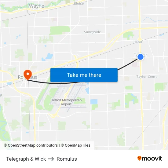 Telegraph & Wick to Romulus map