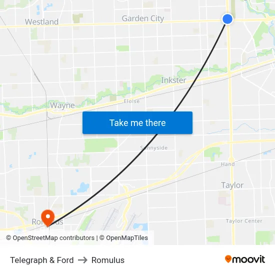 Telegraph & Ford to Romulus map