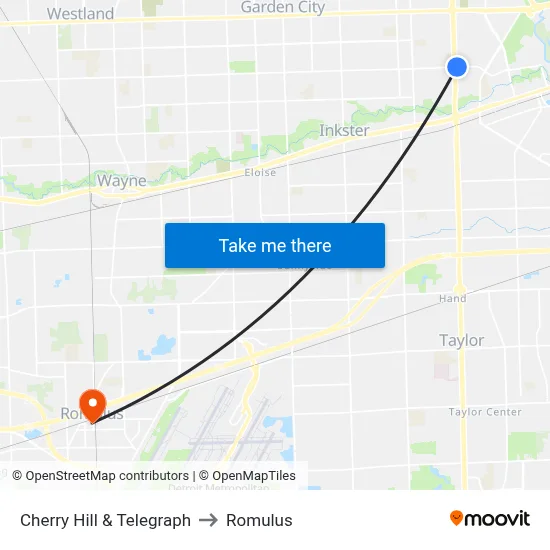 Cherry Hill & Telegraph to Romulus map