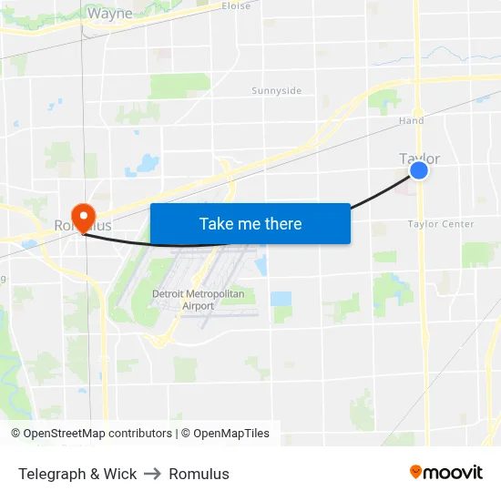 Telegraph & Wick to Romulus map