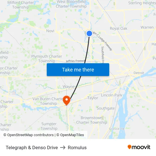 Telegraph & Denso Drive to Romulus map