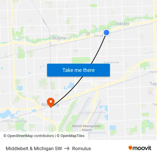 Middlebelt & Michigan SW to Romulus map