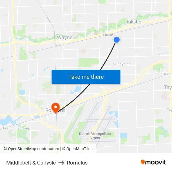 Middlebelt & Carlysle to Romulus map