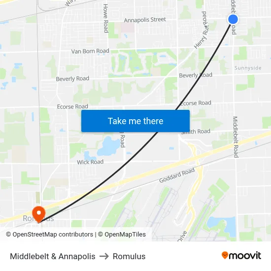 Middlebelt & Annapolis to Romulus map