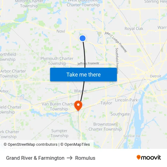 Grand River & Farmington to Romulus map