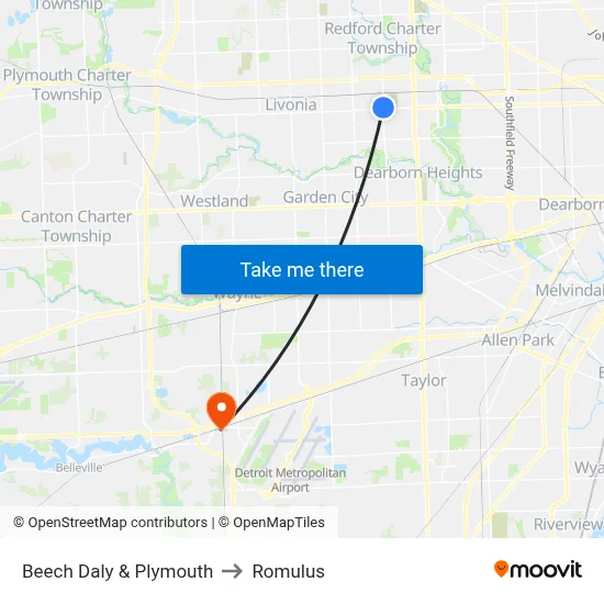 Beech Daly & Plymouth to Romulus map