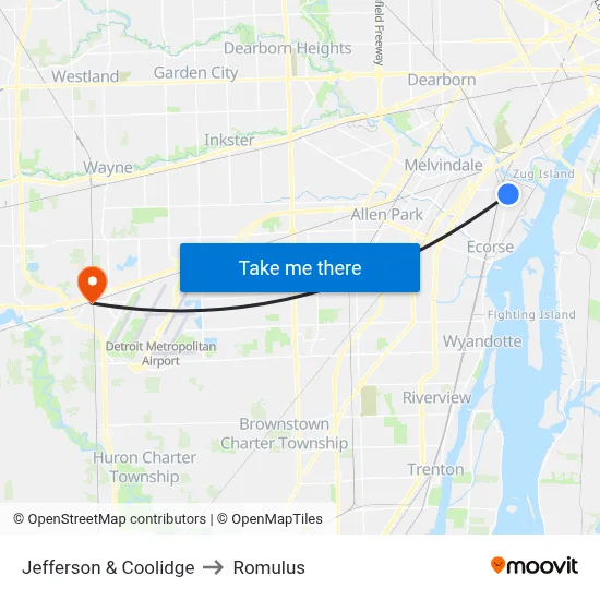 Jefferson & Coolidge to Romulus map