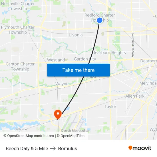 Beech Daly & 5 Mile to Romulus map