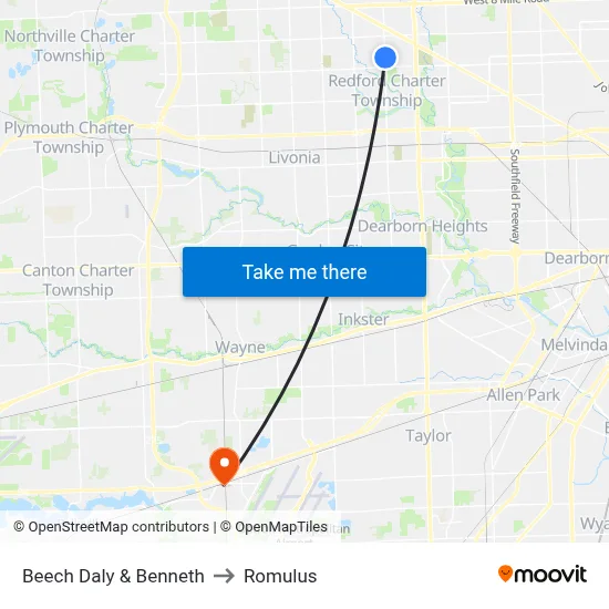 Beech Daly & Benneth to Romulus map